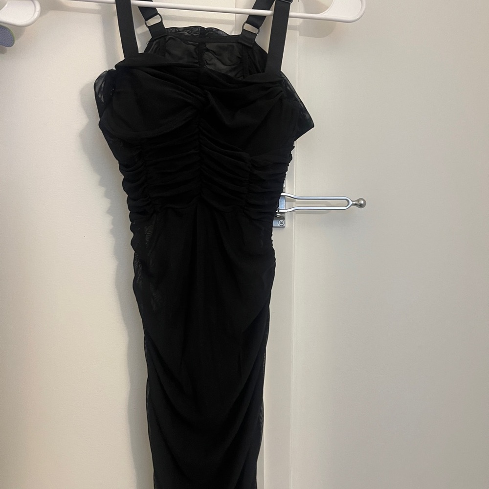 Danielle Guizio Black Sweetheart Ruched Mini Dress